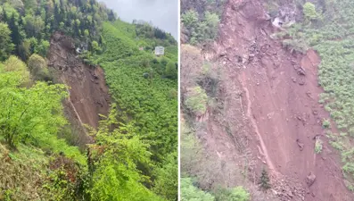 Trabzon'da heyelan: Yol ulaşıma kapandı, elektrik ve su hatları zarar gördü