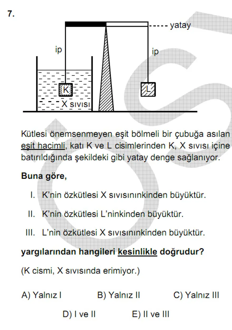 YGS Fen Bilimleri Soruları ve Yanıtları 6