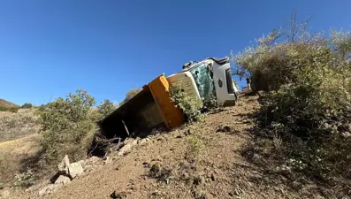 Çorum'da freni boşalan kamyon şarampole devrildi