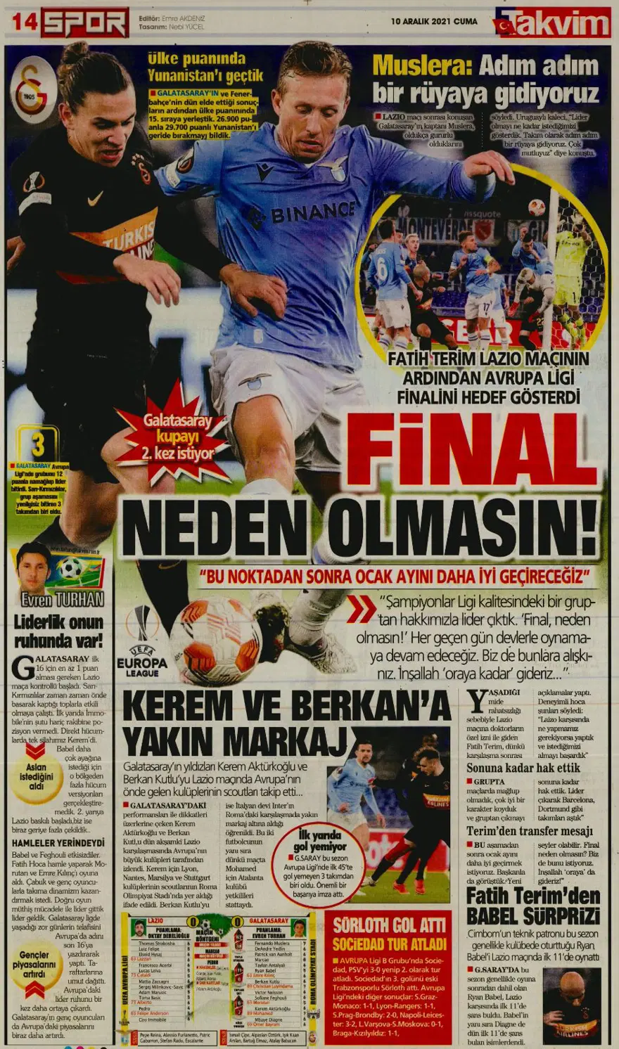 Günün spor manşetleri (10 Aralık 2021) 13