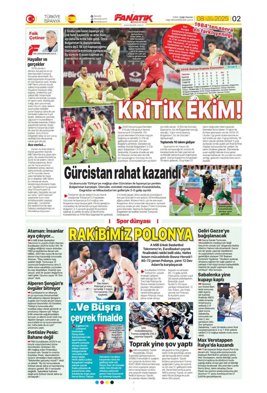 "Bozgun gecesi" (8 Eylül spor manşetleri) 1 "Bozgun gecesi" (8 Eylül spor manşetleri) 1