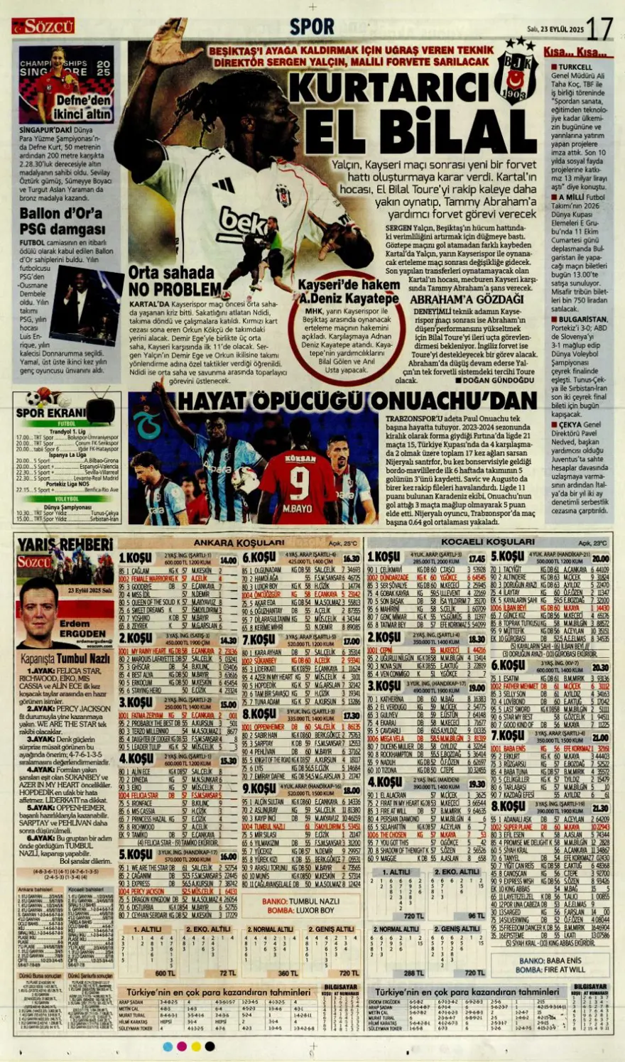 "Süper Lig'in Aslan'ı" (23 Eylül spor manşetleri) 27