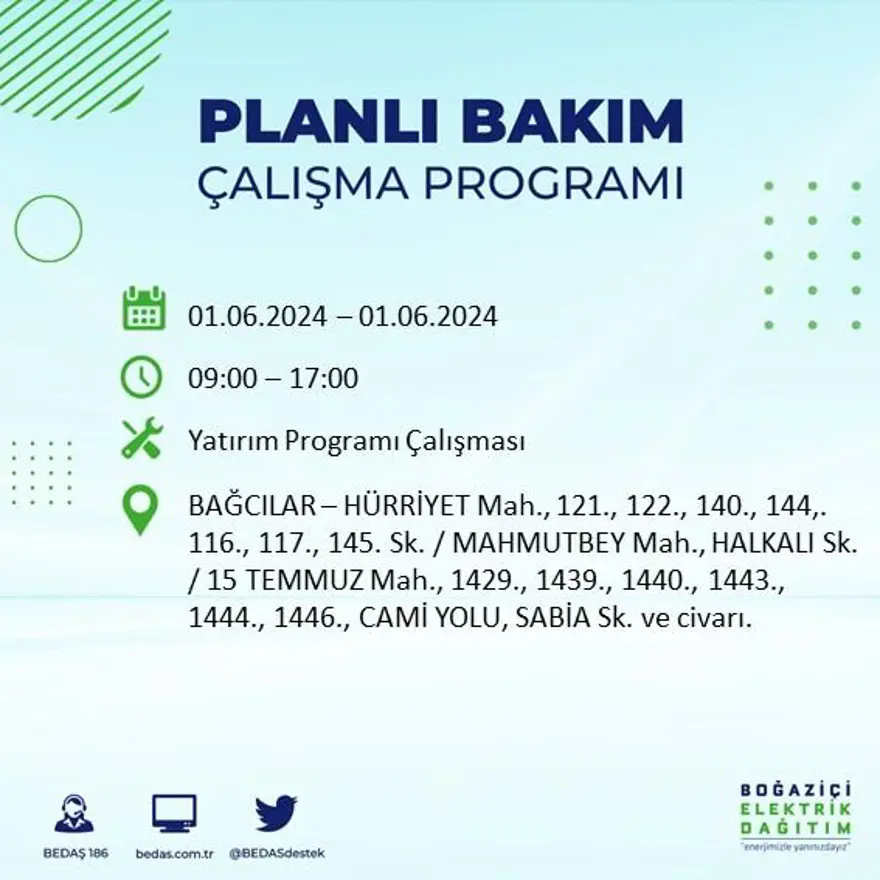 İstanbul'un 18 ilçesinde elektrik kesintisi yaşanacak: Elektrikler ne zaman gelecek? (1 Haziran BEDAŞ kesinti programı) 5 İstanbul'un 18 ilçesinde elektrik kesintisi yaşanacak: Elektrikler ne zaman gelecek? (1 Haziran BEDAŞ kesinti programı) 5
