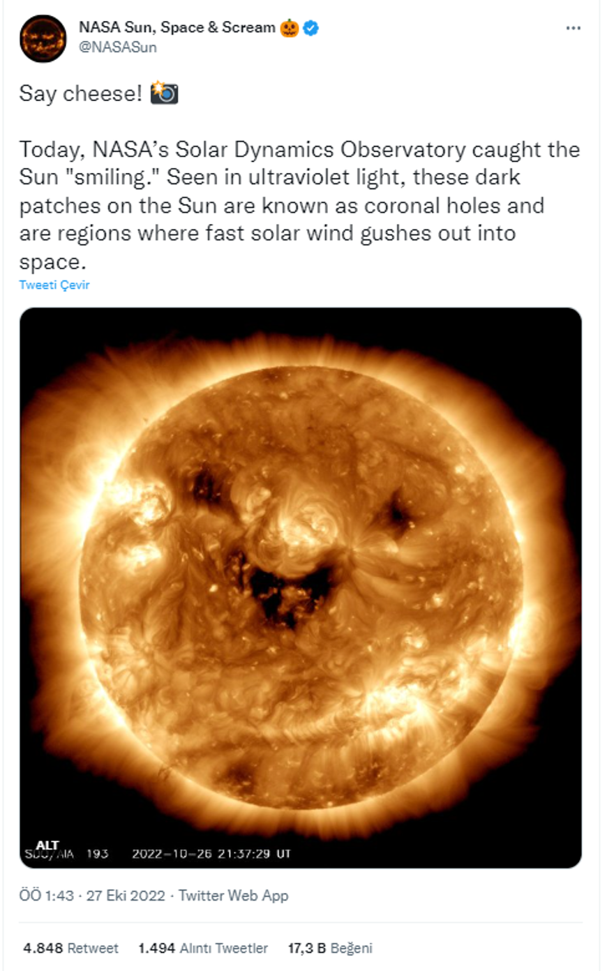 NASA Güneş'in sıra dışı bir fotoğrafını paylaştı: Gülüşüne aldanmayın 1