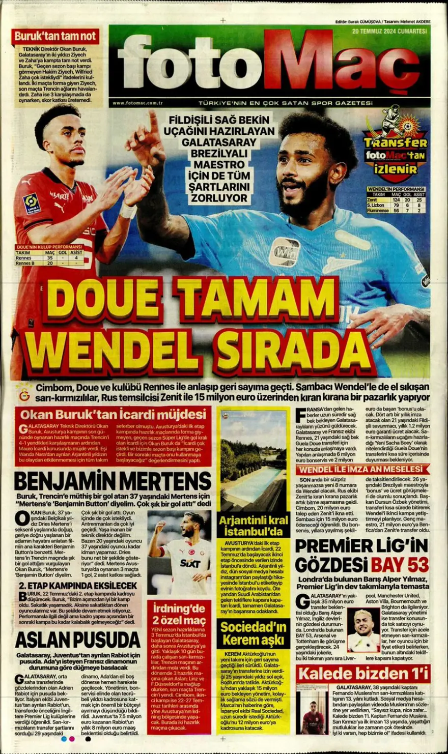 "Montella kalıyor yabancı kuralı değişiyor" (20 Temmuz 2024 spor manşetleri) 8 "Montella kalıyor yabancı kuralı değişiyor" (20 Temmuz 2024 spor manşetleri) 8