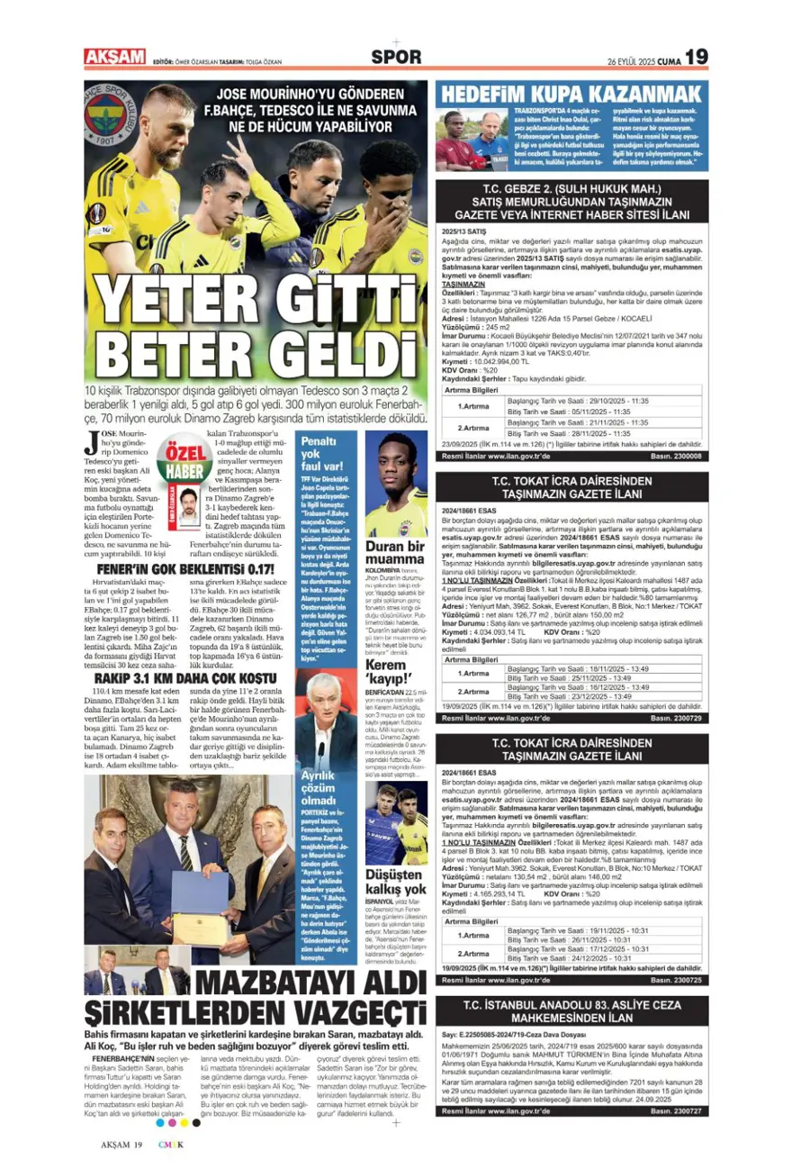 "Tedesco görüşme odasına" (26 Eylül 2025 spor manşetleri) 5 "Tedesco görüşme odasına" (26 Eylül 2025 spor manşetleri) 5