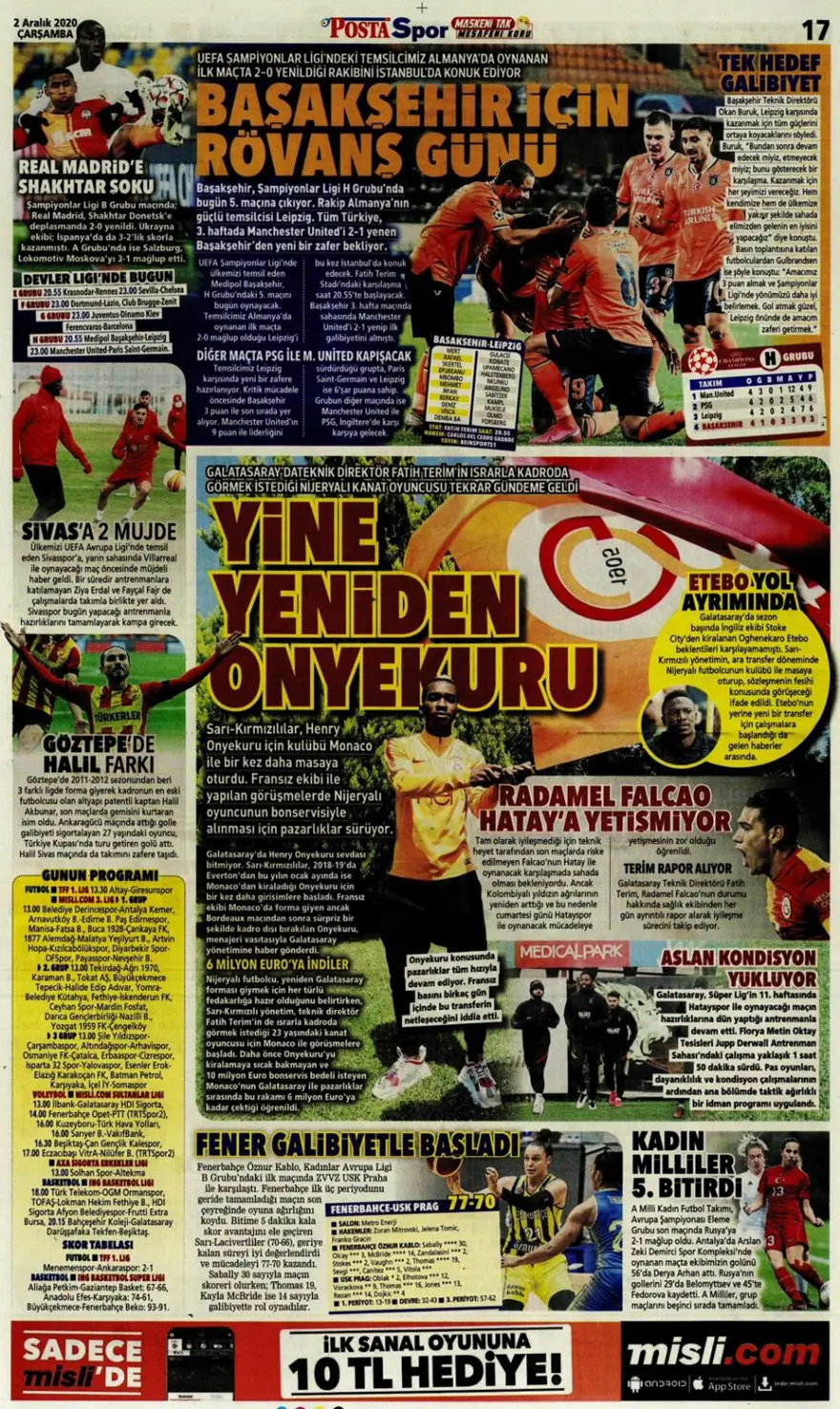 Günün spor manşetleri (2 Aralık 2020) 11