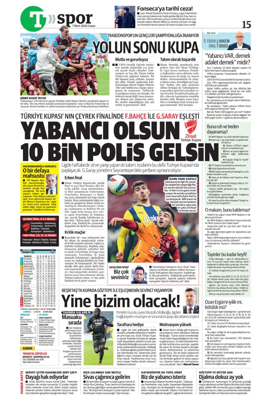 "Turu zora soktu" (7 Mart 2025 spor manşetleri) 17