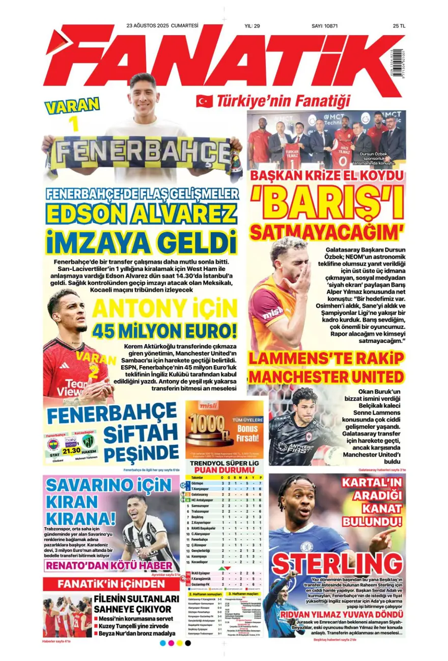 "İngiliz anahtarı" (23 Ağustos spor manşetleri) "İngiliz anahtarı" (23 Ağustos spor manşetleri)