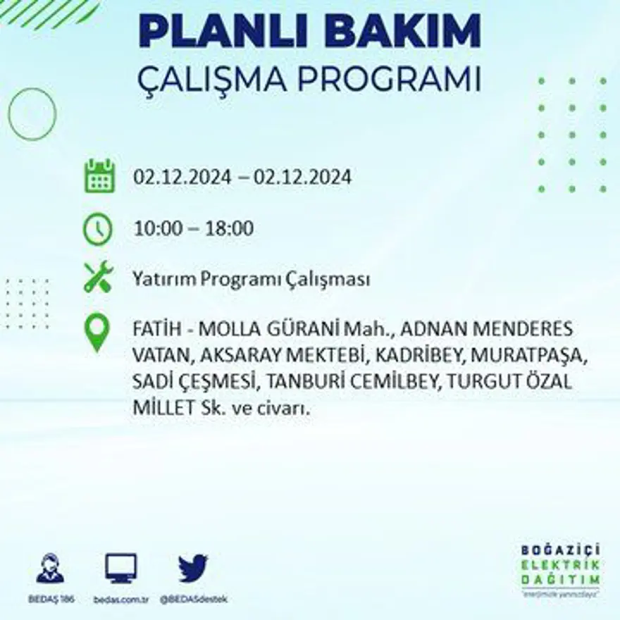 İstanbul'un 20 ilçesinde elektrik kesintisi: Elektrikler ne zaman gelecek? BEDAŞ 2 Aralık kesinti programını paylaştı 19 İstanbul'un 20 ilçesinde elektrik kesintisi: Elektrikler ne zaman gelecek? BEDAŞ 2 Aralık kesinti programını paylaştı 19