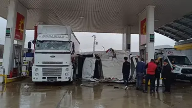 Takla atan minibüs akaryakıt istasyonuna girdi