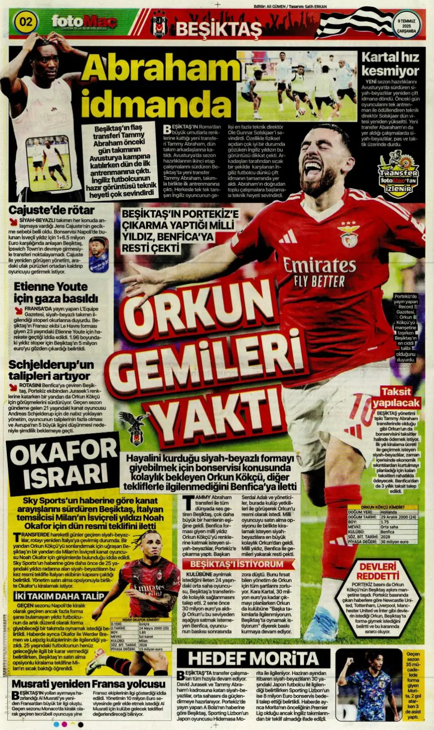 "Peters'a resmi teklif" (9 Temmuz 2025 spor manşetleri) 4