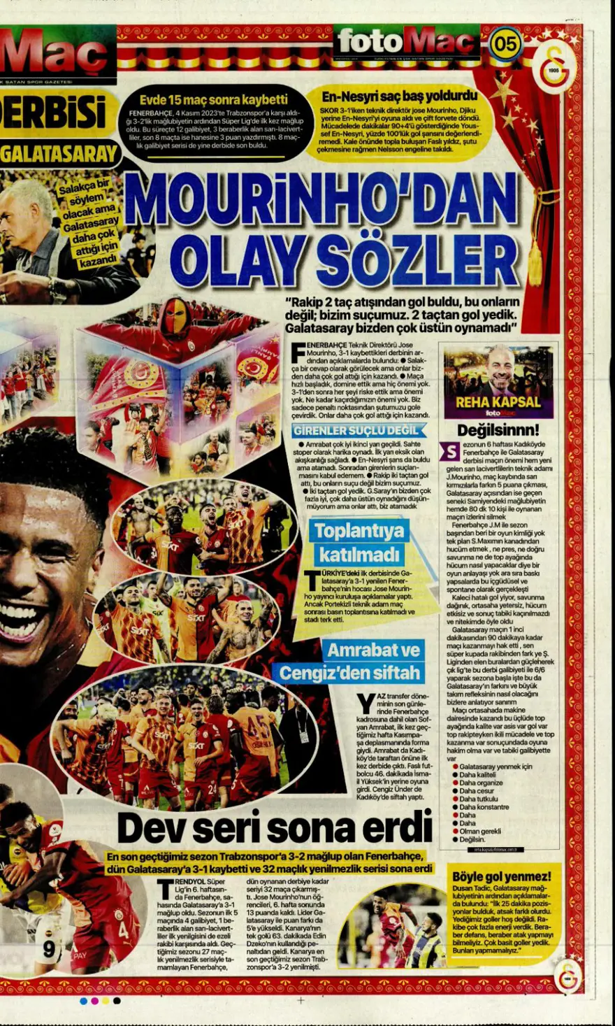"Kadıköy Aslan'ı Galatasaray" (22 Eylül 2024 spor manşetleri) 15