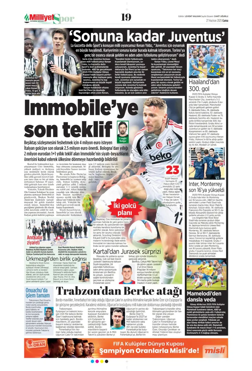 "Aslan'ın stoperi Real'den geliyor" (27 Haziran 2025 spor manşetleri) 10