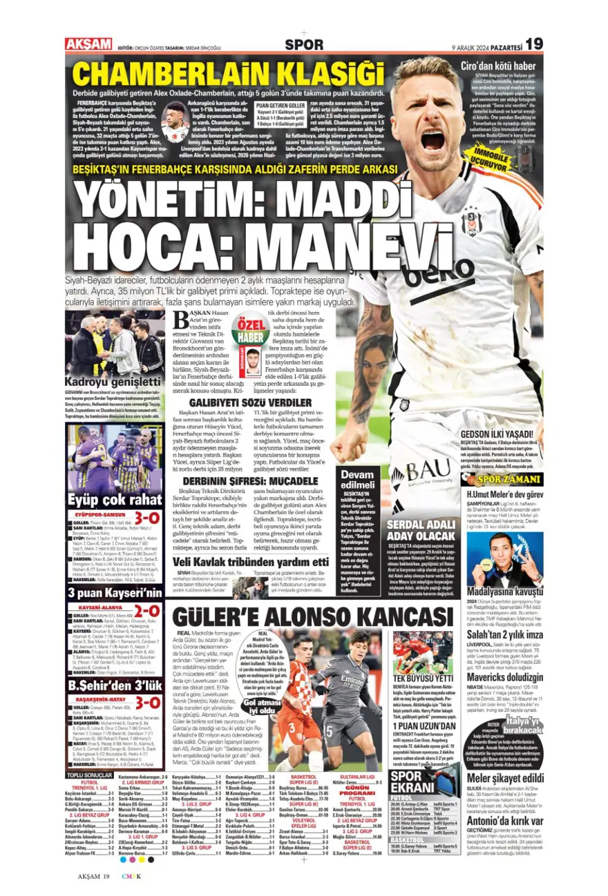 "Bayram yarım kaldı" (9 Aralık 2024 spor manşetleri) 1