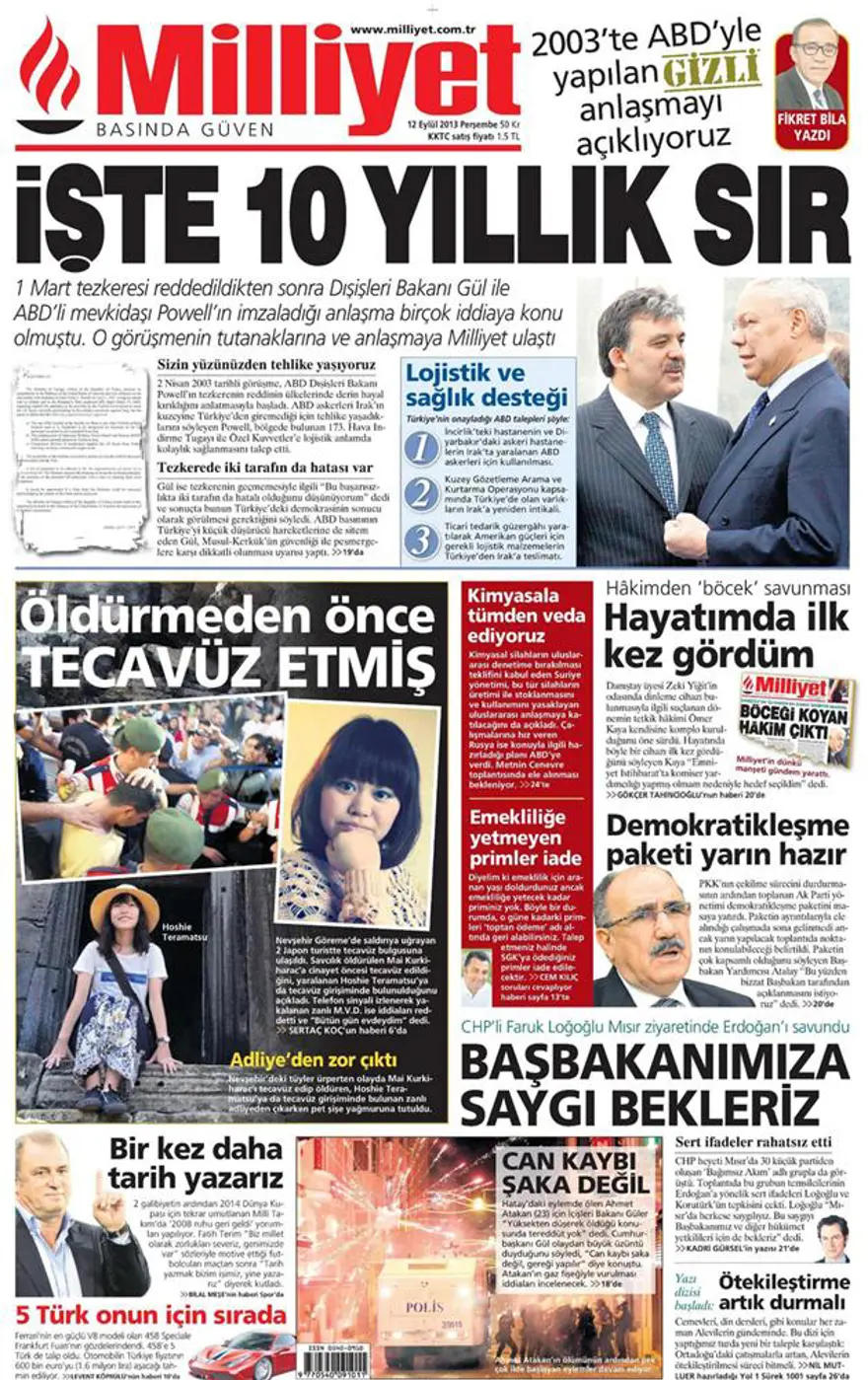 12 Eylül 2013 gazete manşetleri 