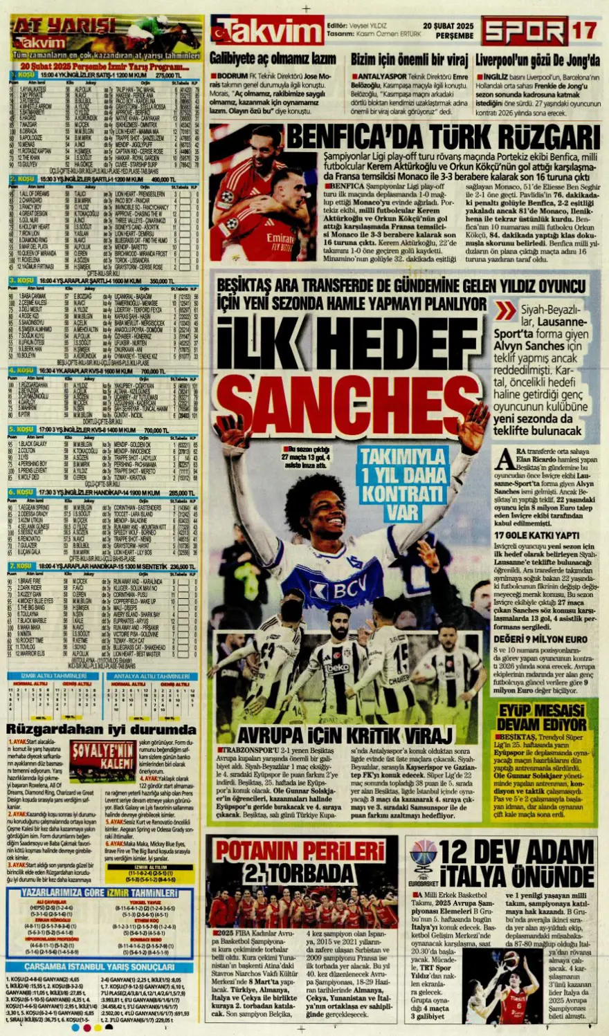 "Fenerbahçe zafer, Aslan destan peşinde" (20 Şubat spor manşetleri) 14