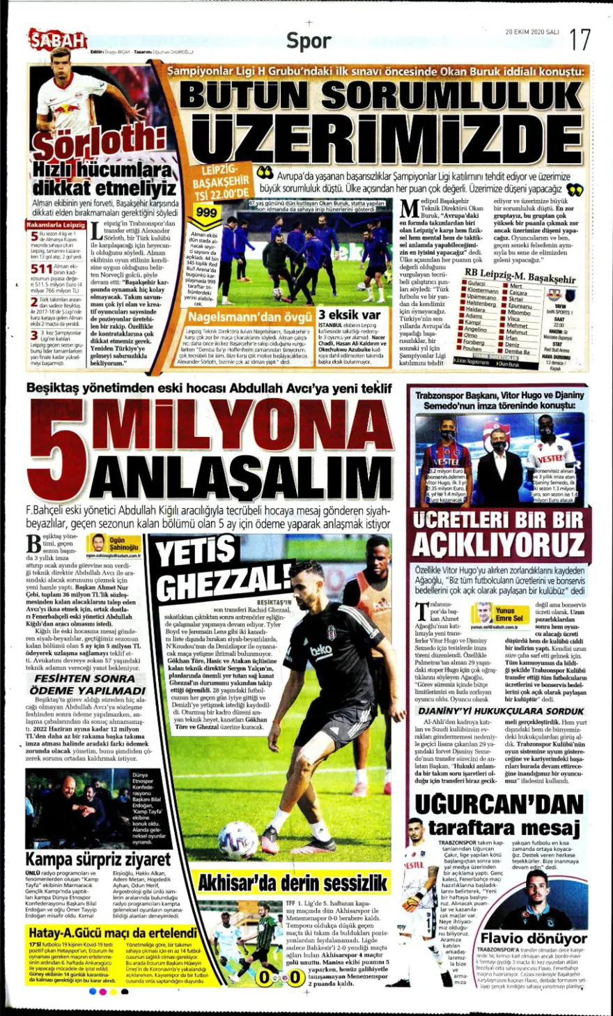 Günün spor manşetleri (20 Ekim 2020) 7