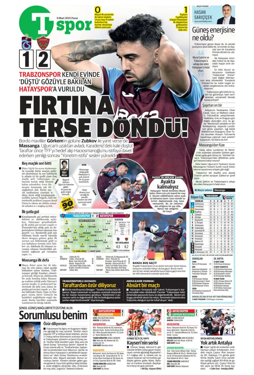 "1 numaralı büyük plan" (9 Mart 2025 spor manşetleri) 16