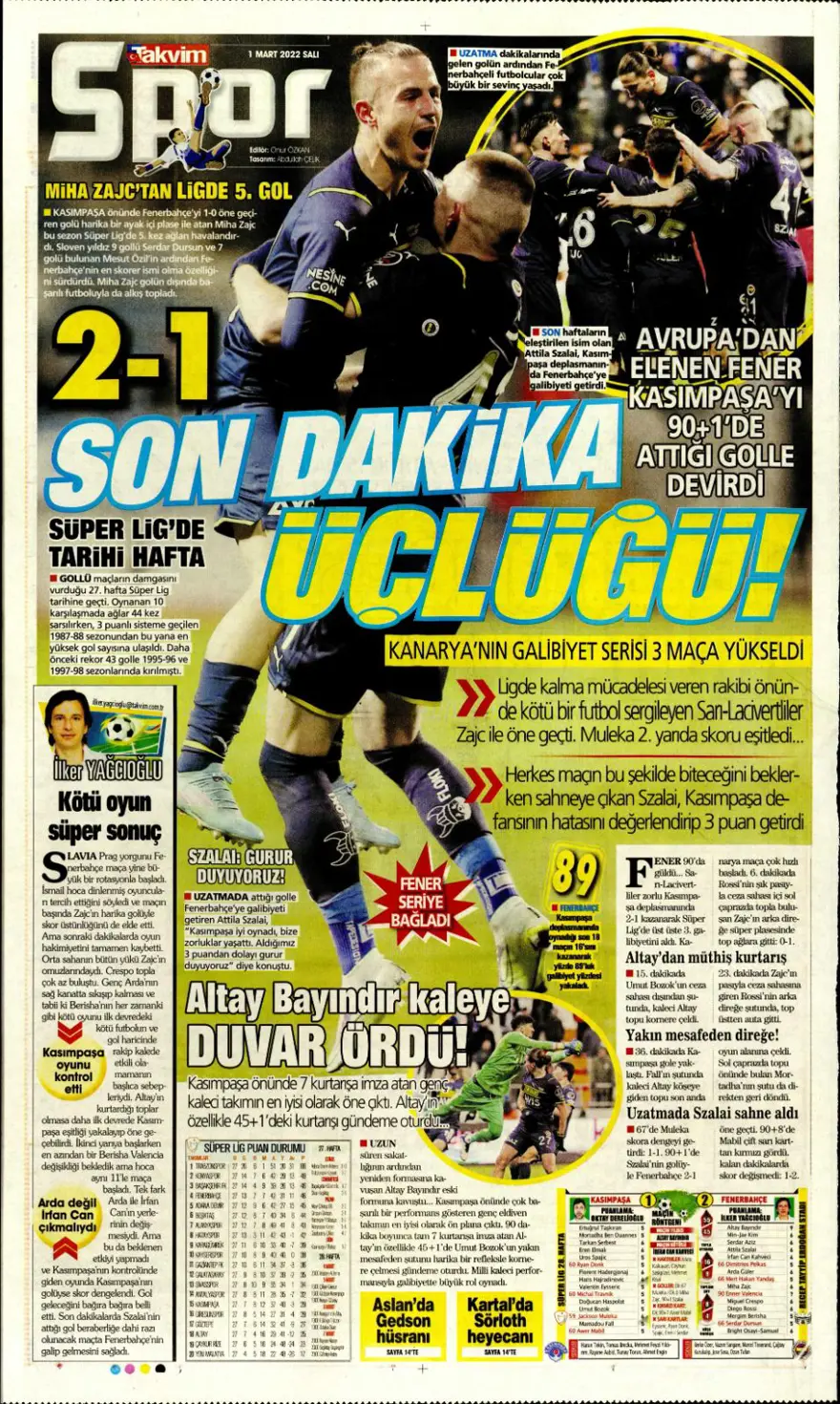 Günün spor manşetleri (1 Mart 2022) 3