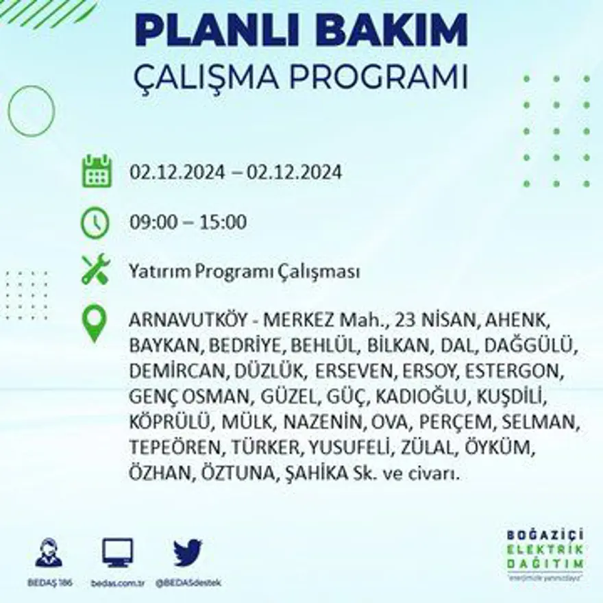 İstanbul'un 20 ilçesinde elektrik kesintisi: Elektrikler ne zaman gelecek? BEDAŞ 2 Aralık kesinti programını paylaştı 2 İstanbul'un 20 ilçesinde elektrik kesintisi: Elektrikler ne zaman gelecek? BEDAŞ 2 Aralık kesinti programını paylaştı 2