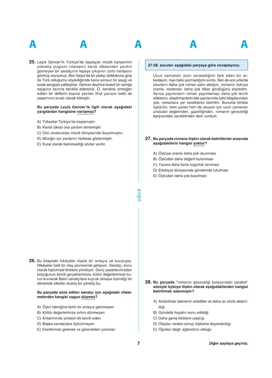 Uğur Okulları YKS - TYT deneme sınavı 6