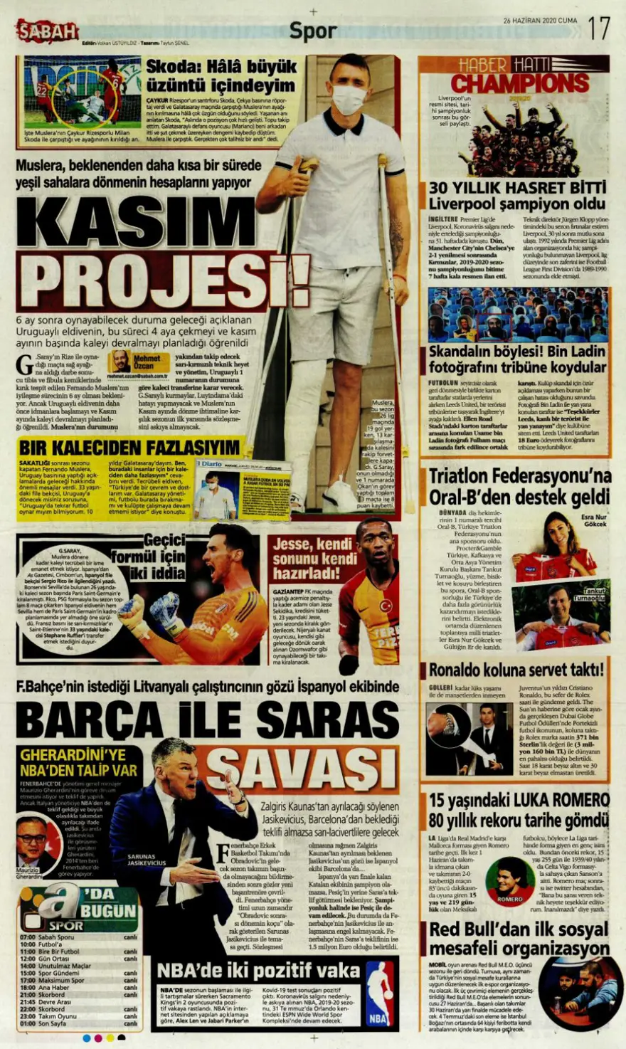 Günün spor manşetleri (26 Haziran 2020) 6