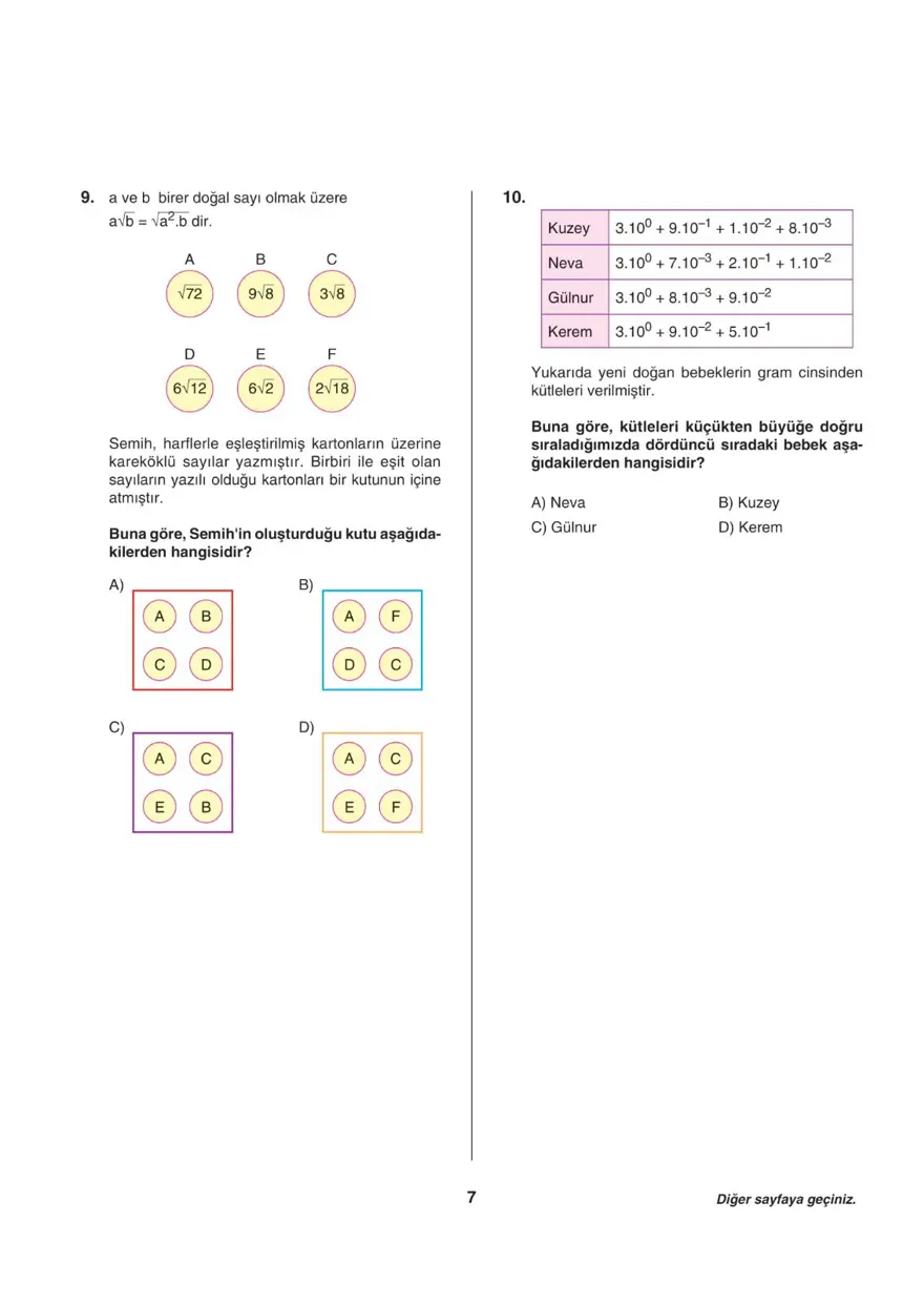 Uğur Okulları LGS-1 sayısal deneme sınavı 6