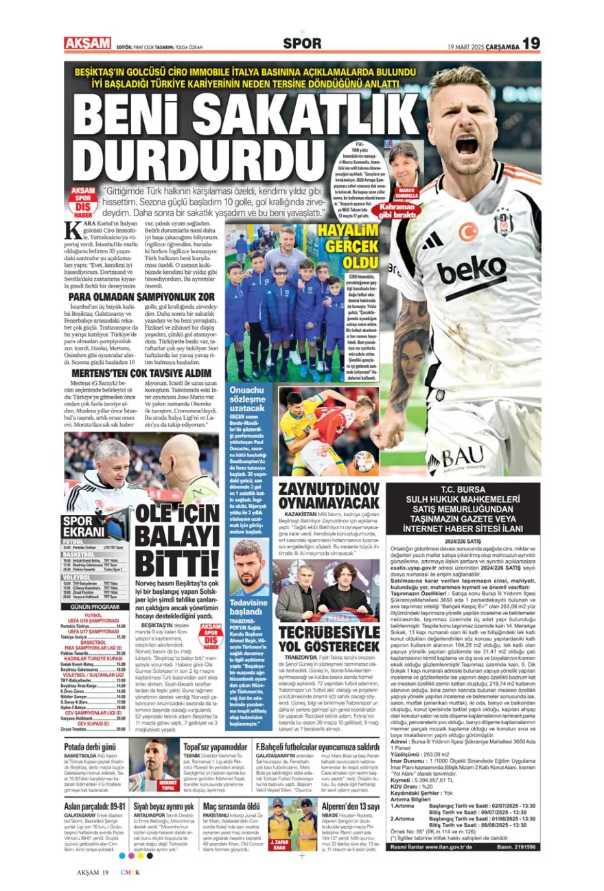"Kayıtsız şartsız Mourinho" (19 Mart 2025 spor manşetleri) 2 "Kayıtsız şartsız Mourinho" (19 Mart 2025 spor manşetleri) 2