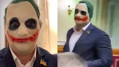 Ukrayna’da bir milletvekili parlamentoya Joker maskesiyle geldi