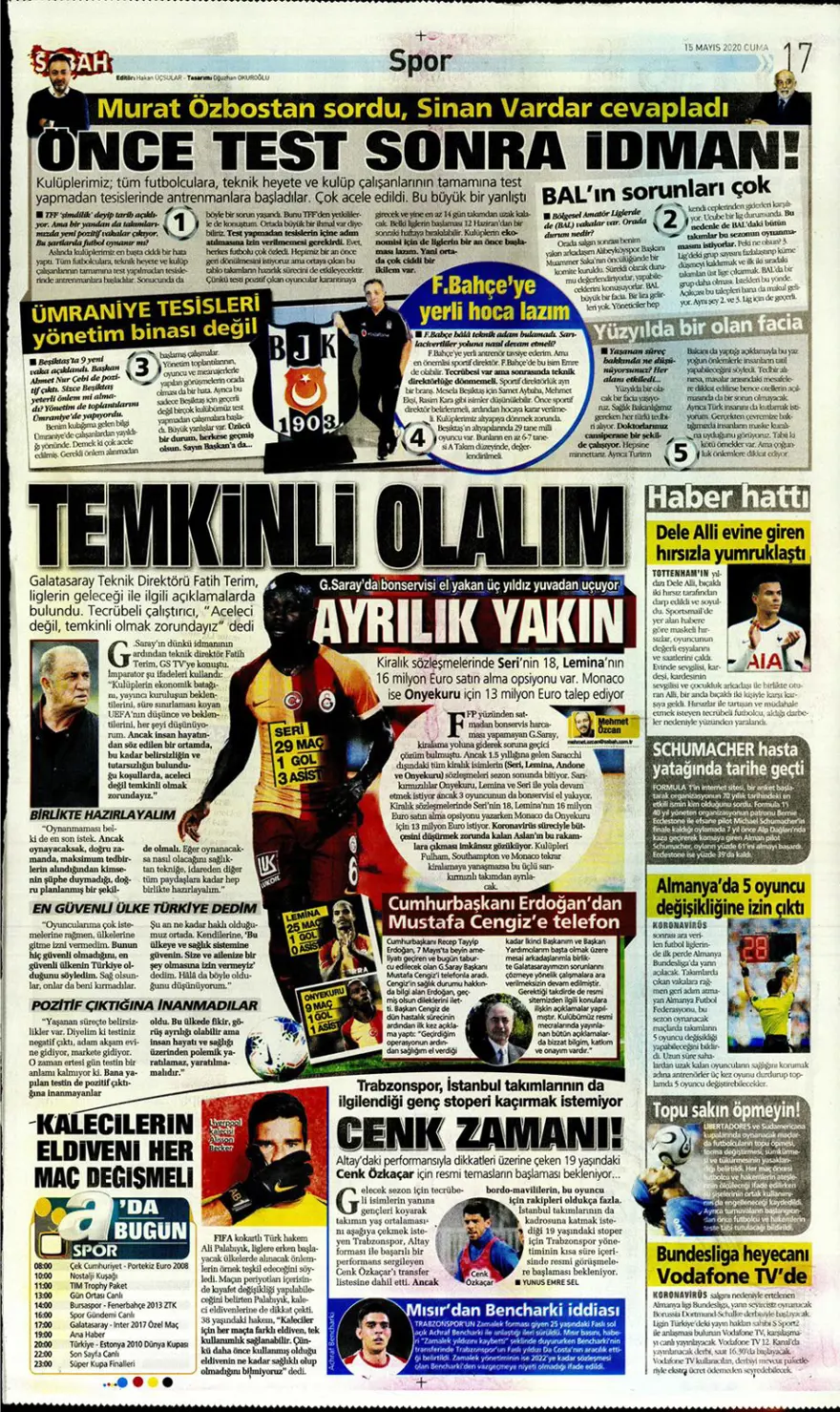 Günün spor manşetleri (15 Mayıs 2020) 9