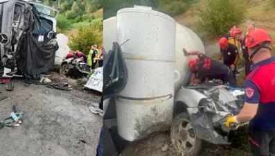 Beton mikseri, otomobilin üzerine devrildi: 1 ölü, 1 yaralı