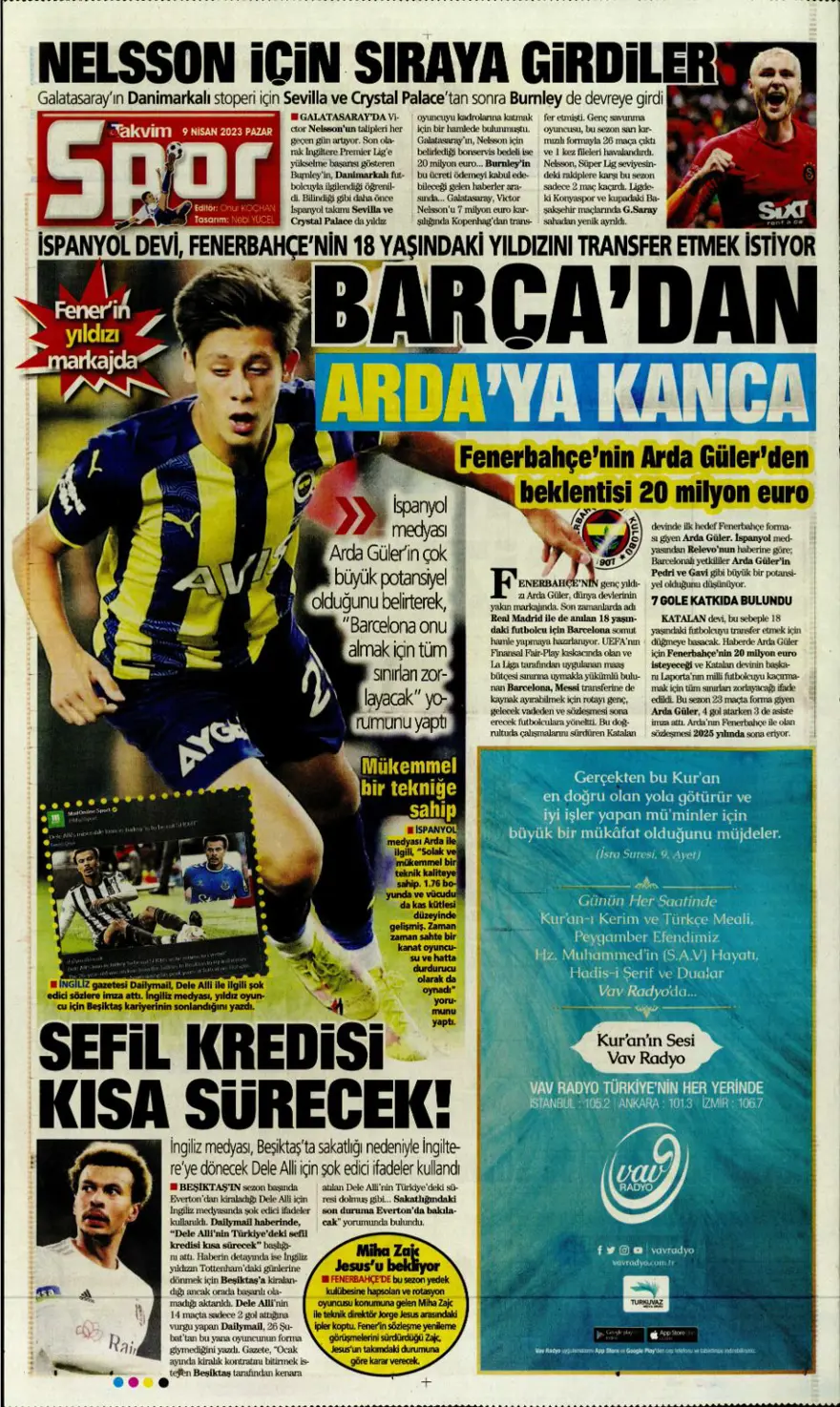 Günün spor manşetleri (9 Nisan 2023) 15