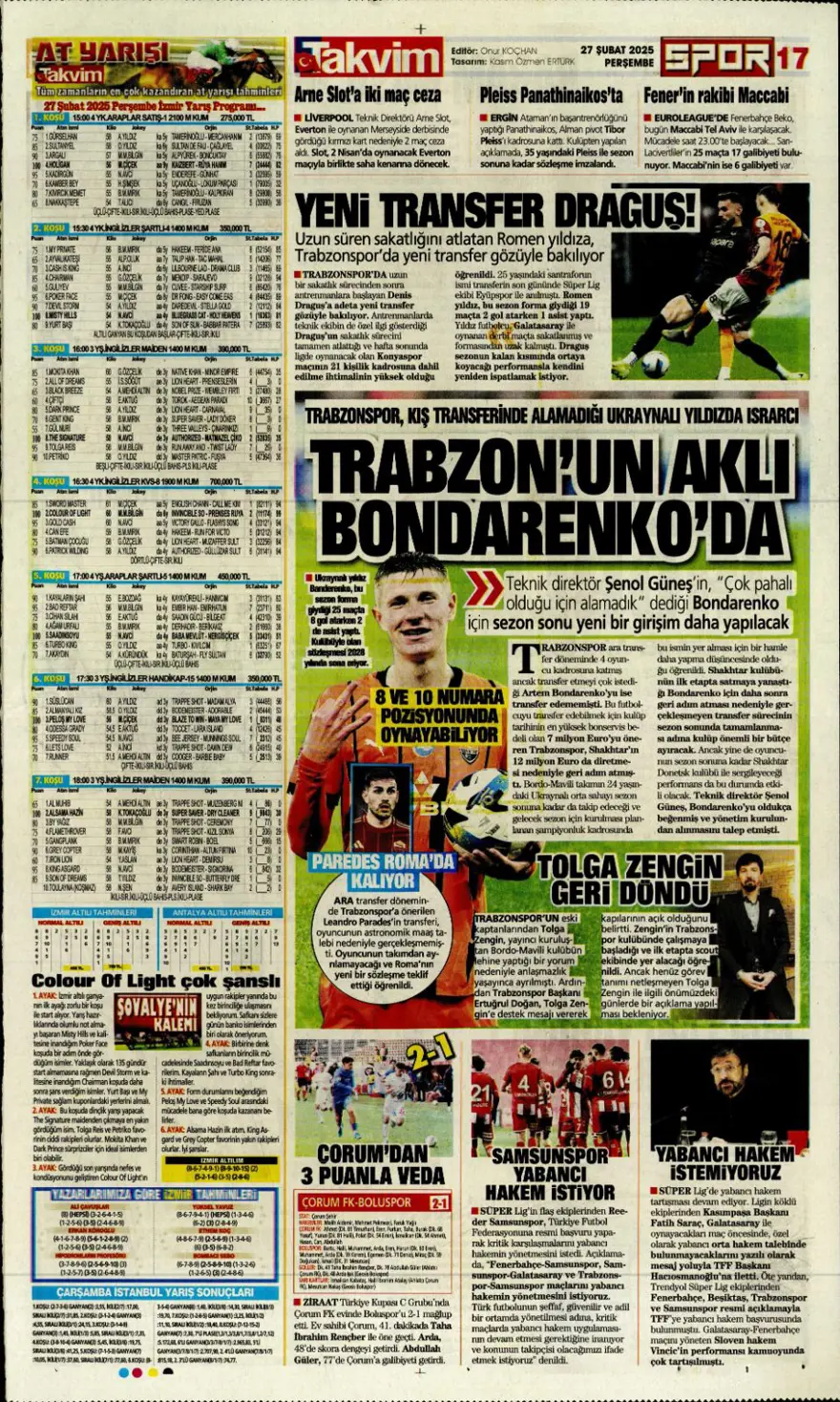 "Derbinin ardından gözler kupada" (27 Şubat 2025 spor manşetleri) 13