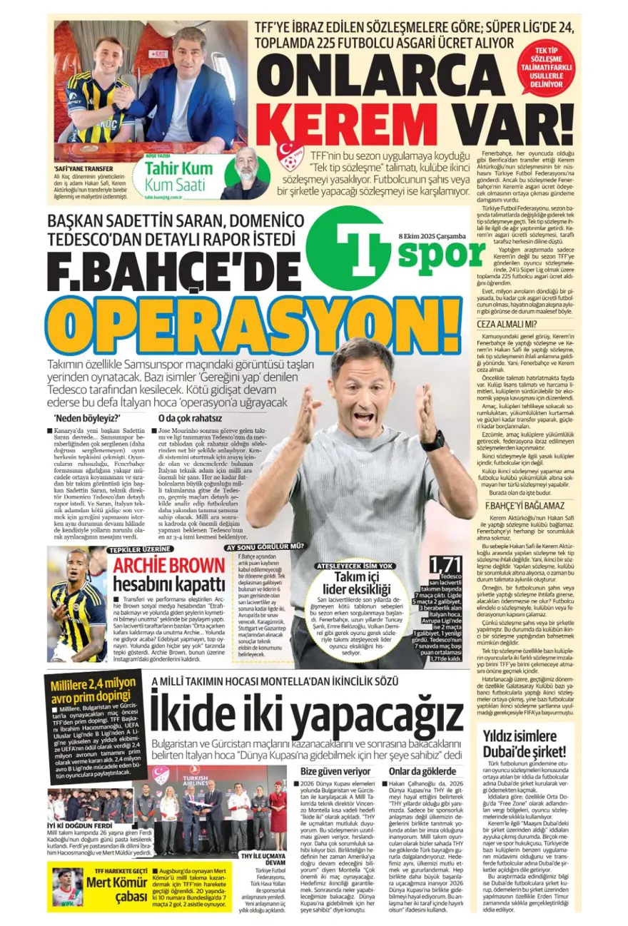 "Ne istersen o" (8 Ekim 2025 spor manşetleri) 18