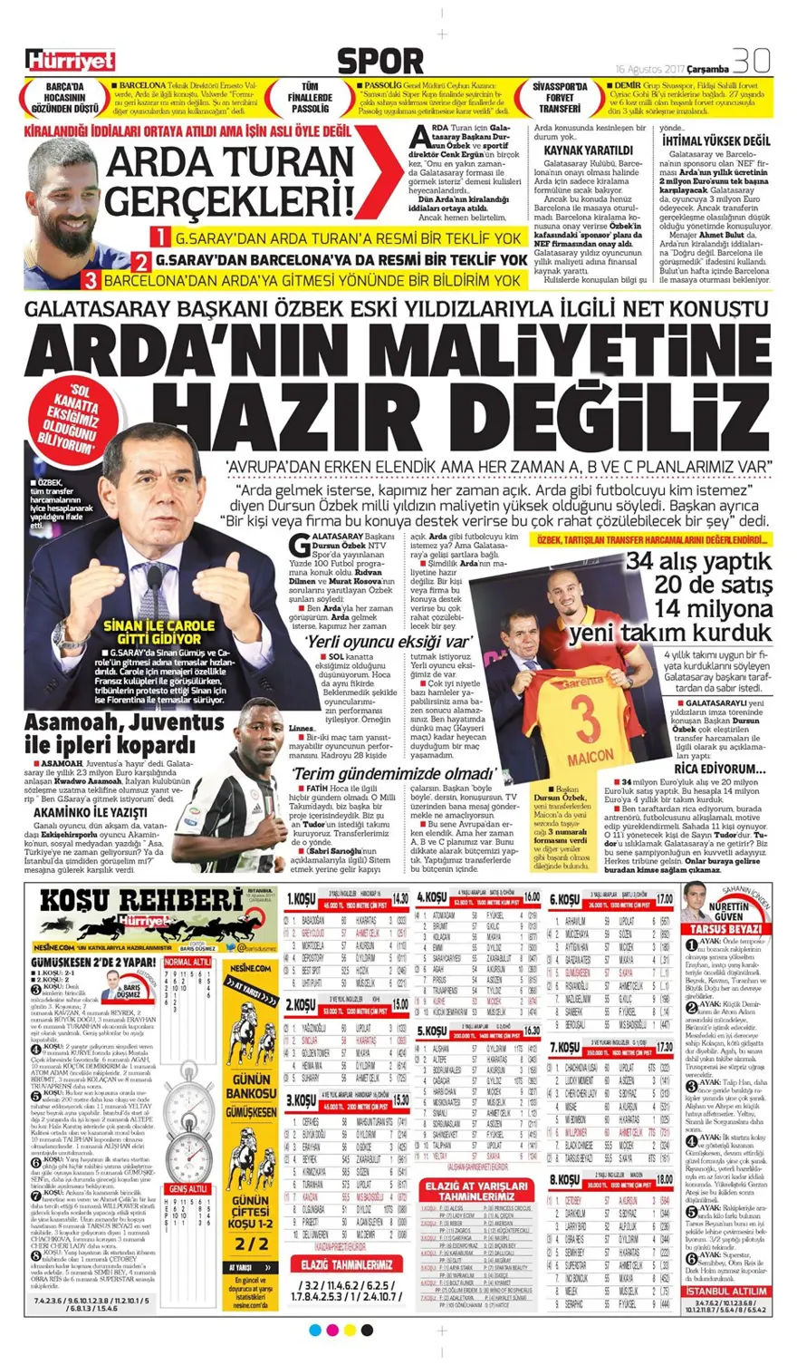 Günün spor gazeteleri (Transfer haberleri - 16 Ağustos 2017) 12