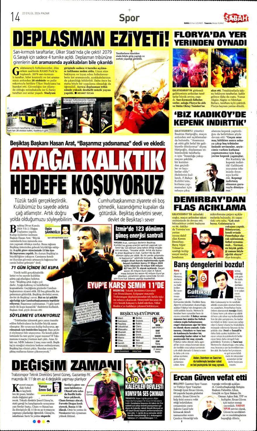 "Kadıköy Aslan'ı Galatasaray" (22 Eylül 2024 spor manşetleri) 20