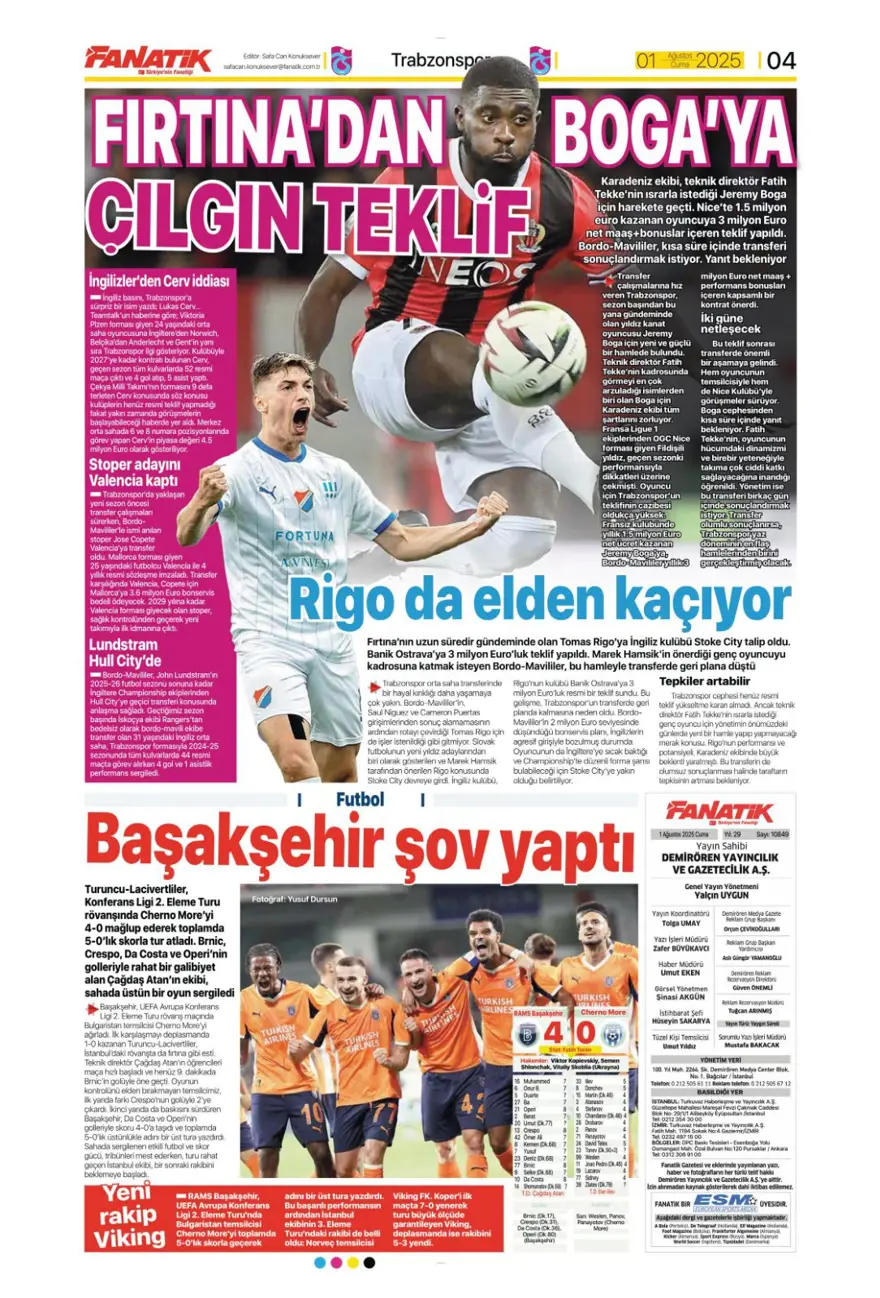 "Her yer karanlık" (1 Ağustos 2025 spor manşetleri) 3