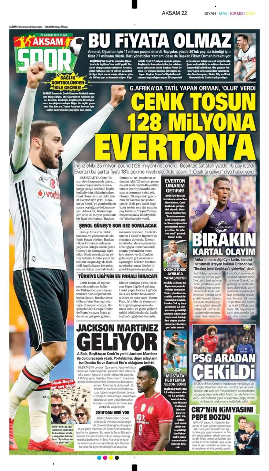 Günün spor gazeteleri (29 Aralık 2017) 