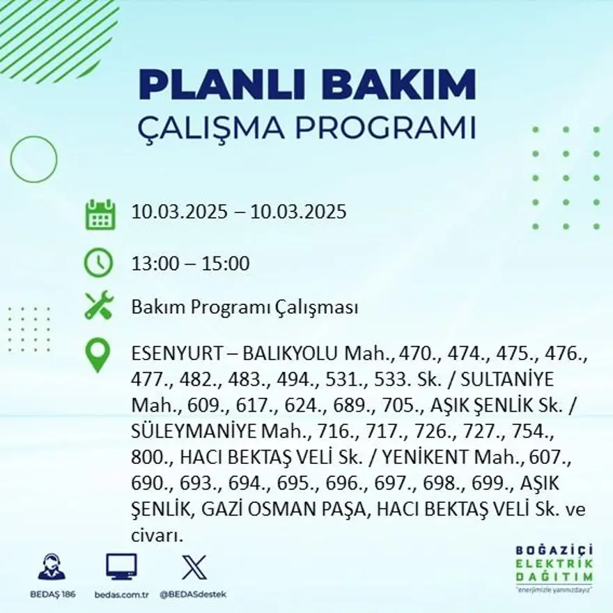 İstanbul'un 22 ilçesinde yarın elektrik kesintisi yaşanacak: Elektrikler ne zaman gelecek? (10 Mart BEDAŞ planlı kesinti programı) 29