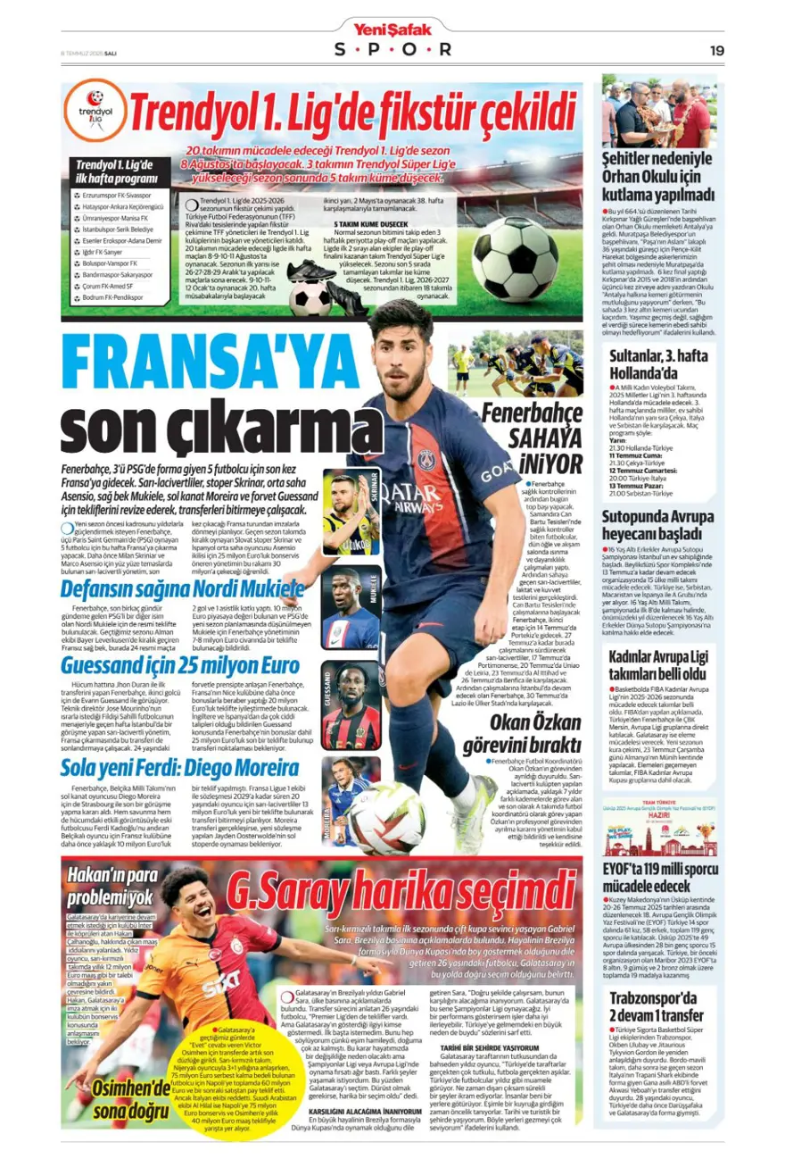 "100 milyon euro paniği" (8 Temmuz 2025 spor manşetleri) 24