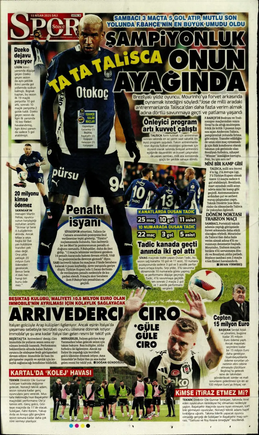 "Mertens'in yerine dünya yıldızı" (15 Nisan 2025 spor manşetleri) 11