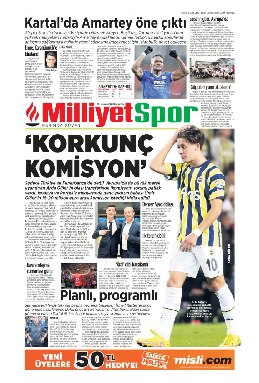 Günün spor manşetleri (28 Haziran 2023) 17