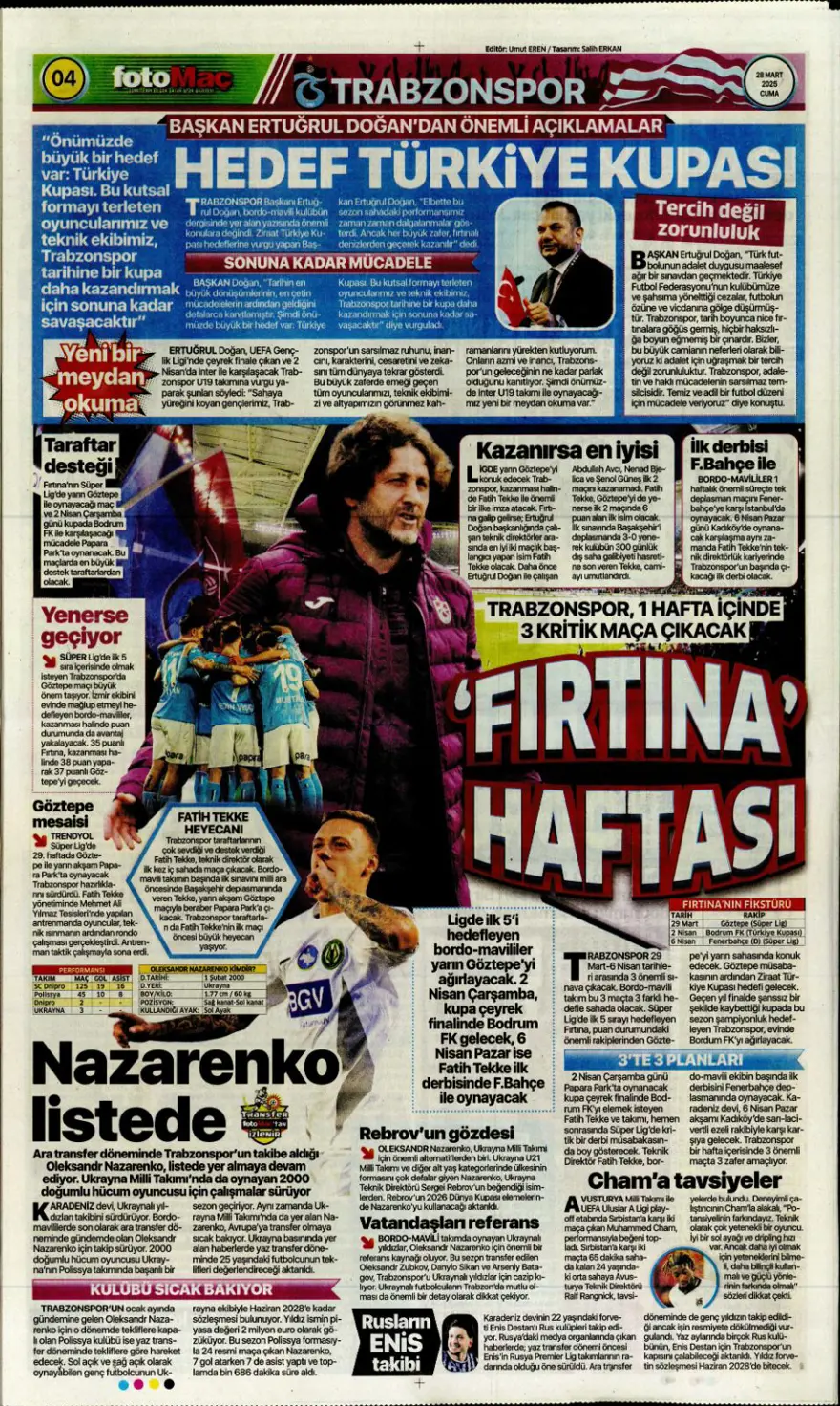 "Mourinho paylaşılamıyor" (28 Mart 2025 spor manşetleri) 5
