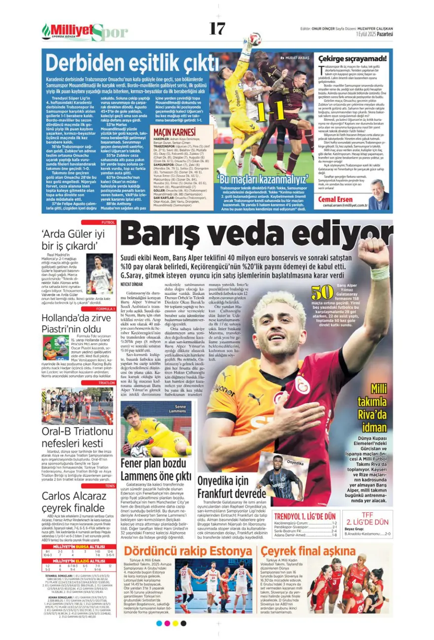 "Acıların takımı" (1 Eylül spor manşetleri) 10
