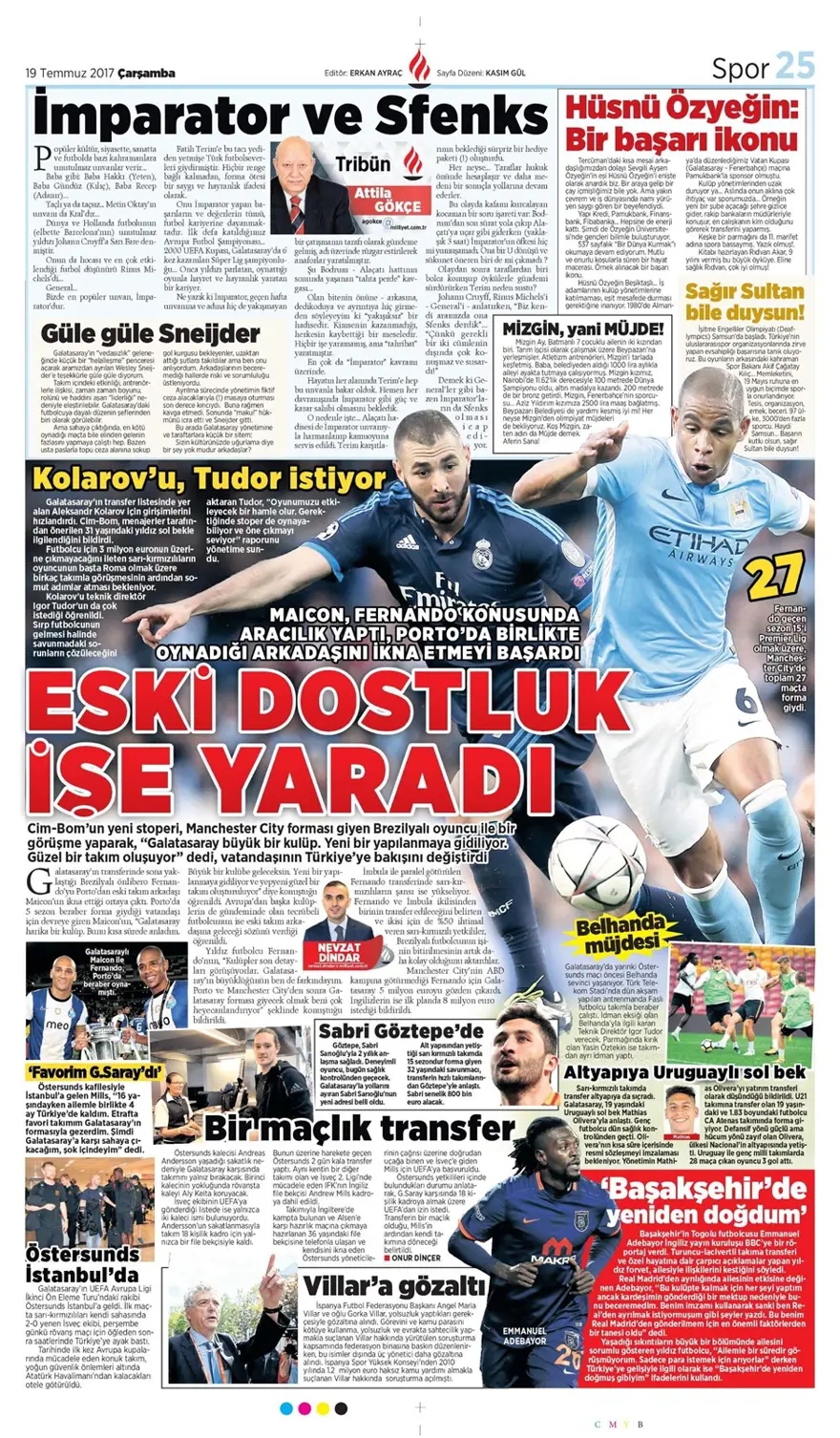 Günün spor gazeteleri (Transfer haberleri - 19 Temmuz 2017) 