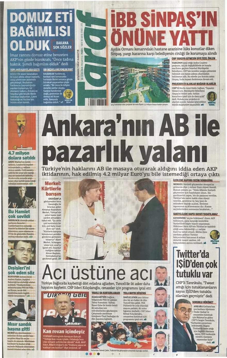Günün gazete manşetleri - 19 Ekim 2015 11