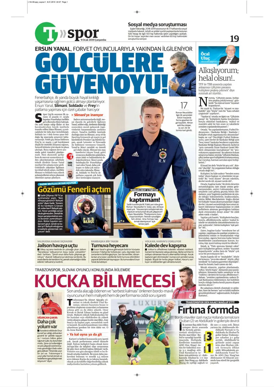 Günün spor manşetleri (09 Ocak 2019) 16