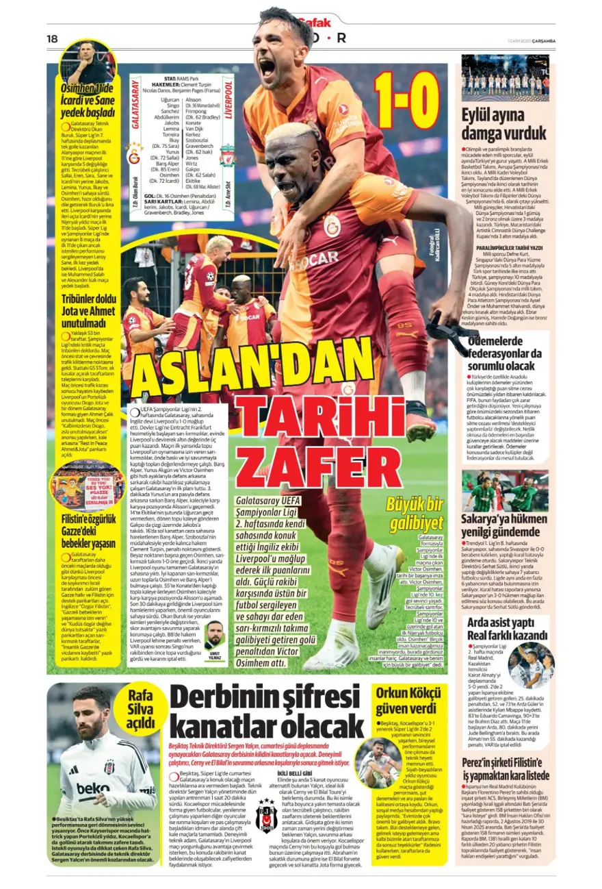 "Adı Aslan, işi destan" (1 Ekim 2025 spor manşetleri) 18