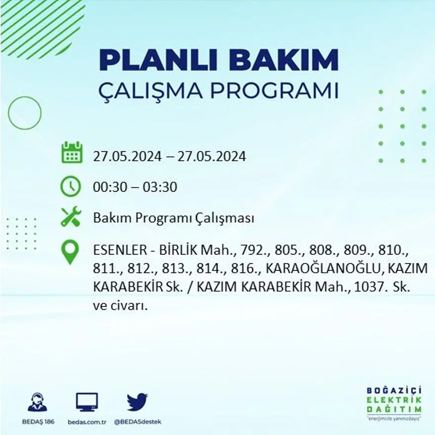 İstanbul'un 21 ilçesinde elektrik kesintisi: Elektrikler ne zaman gelecek? (27 Mayıs BEDAŞ kesinti programı) 28